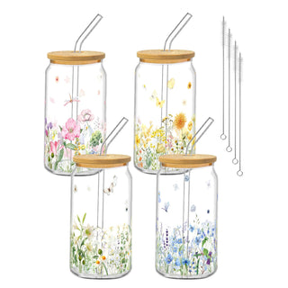 6Pcs Thank You Gifts Glass Cups with Lids and Straws 16oz Employee Appreciation Drinking Glasses Cups Thank You Iced Coffee Cup Tumbler Gifts for Employee Staff Coworkers Teachers Nurse