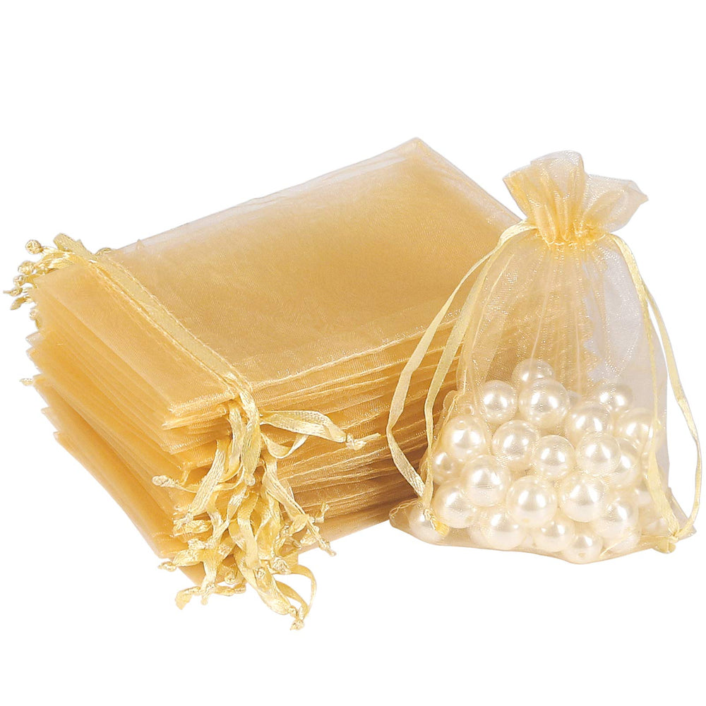 HRX Package 100pcs White Organza Bags, 4x6 inch Mesh Bags Drawstring Gift Bags Jewelry Pouches for Candy Wedding Favors Christmas