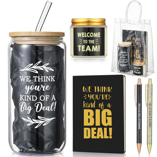 Thenshop 6 Pcs Welcome to the Team Gifts Bulk for New Employee Inspirational Glass Tumbler Notebook Pens Scented Candle with PVC Bag Employee Appreciation Gift Set for New Coworker Office (Sage Green)