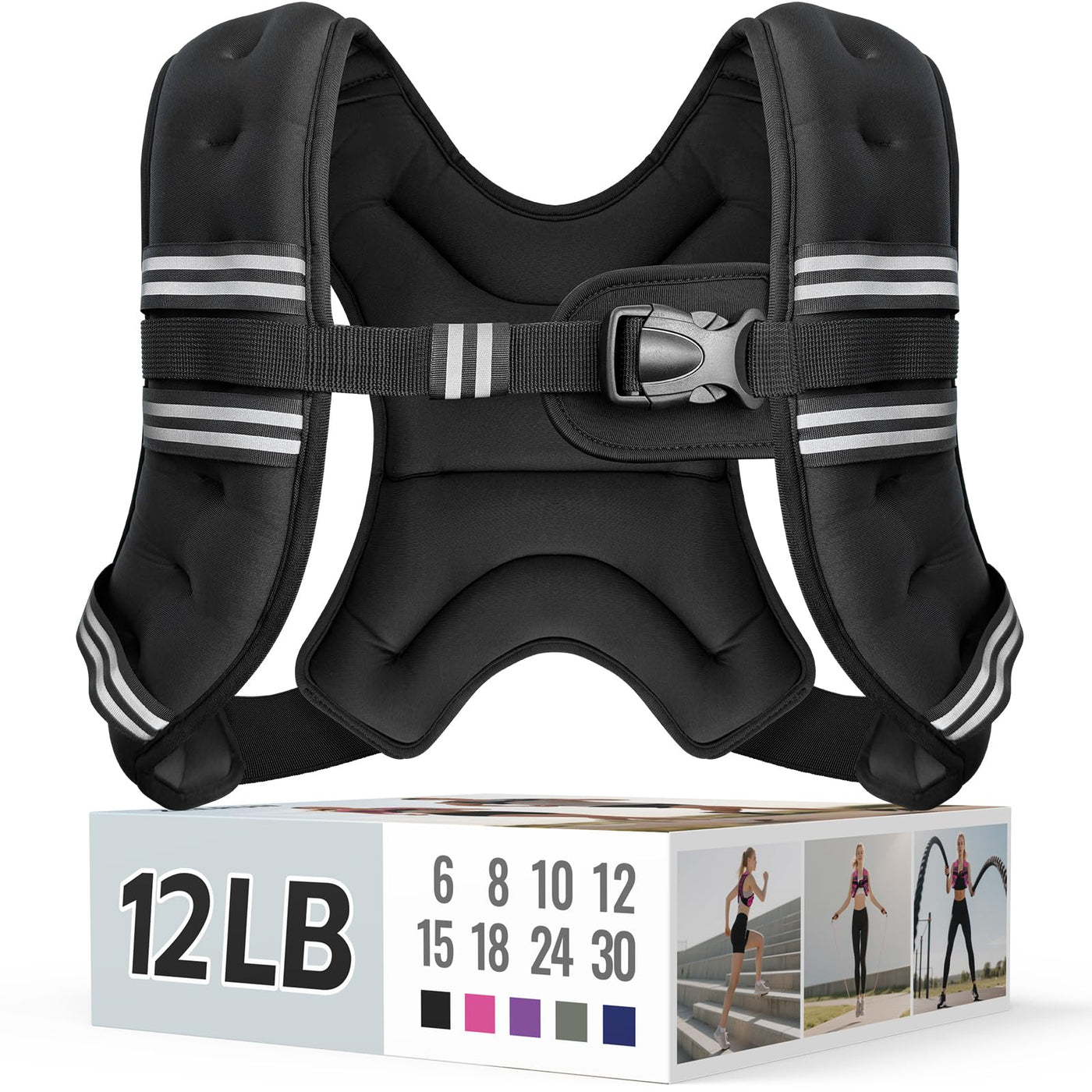 Zeerun Weighted Vest, 6lb/8lb/10lb/12lb/15lb/18lb/20lb/24lb/30lb for Men Women, Reflective Stripe Adjustable Buckle, Comfortable Durable Rucking Vest for Walking Running Strength Training