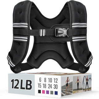 Zeerun Weighted Vest, 6lb/8lb/10lb/12lb/15lb/18lb/20lb/24lb/30lb for Men Women, Reflective Stripe Adjustable Buckle, Comfortable Durable Rucking Vest for Walking Running Strength Training