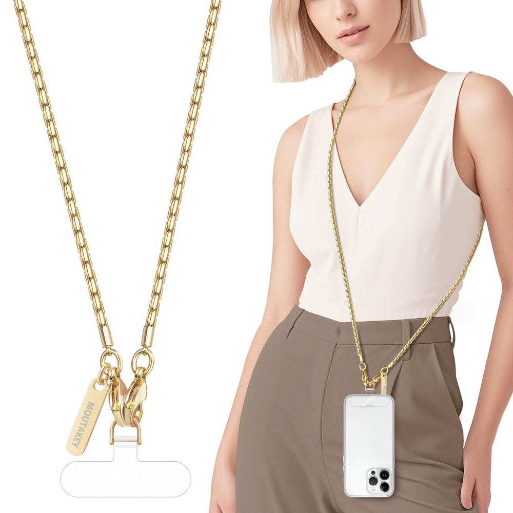 MOUTAKEY Phone Wrist Strap Metal Phone Chain Wristlet Strap Detachable iPhone Lanyard Wrist with 2 Tether Tabs iPhone Charm strap For Women girls Shopping Traveling Party Walking