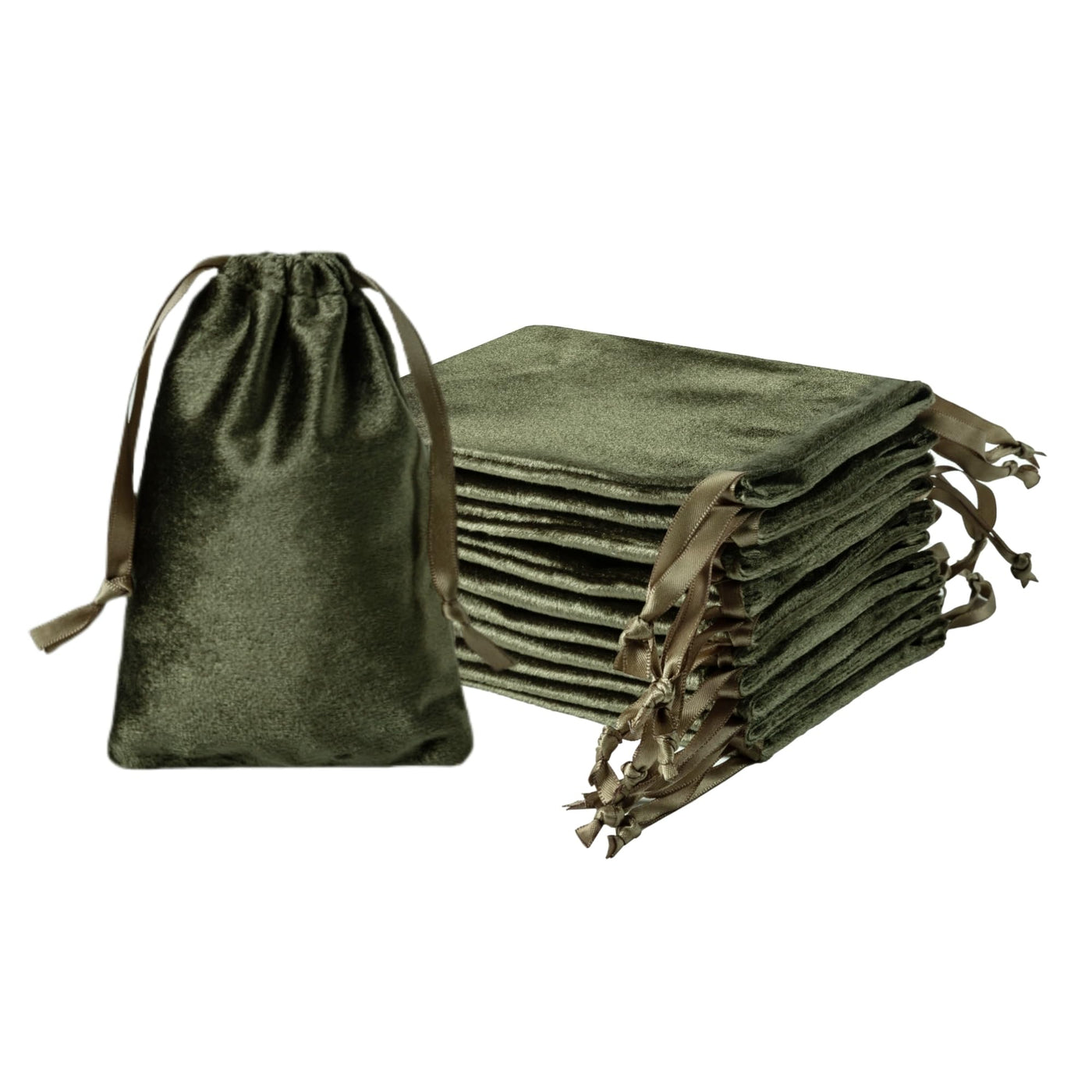 QIANF 12pcs Light Champagne Velvet Drawstring Bags 4x6 inches Glossy Small Velvet Cloth Gift Bags Jewelry Pouches for Storage Wedding Party Favor Christmas