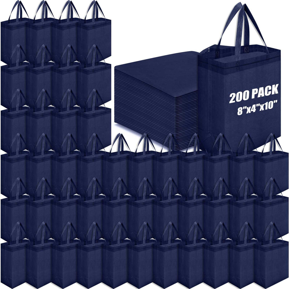 Windyun 50 Pcs Reusable Tote Bag Bulk 8 x 4 x 10 Inch Non Woven Shopping Bag with Handle Reusable Portable Grocery Gift Tote (Black)