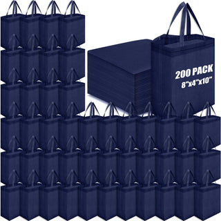 Windyun 50 Pcs Reusable Tote Bag Bulk 8 x 4 x 10 Inch Non Woven Shopping Bag with Handle Reusable Portable Grocery Gift Tote (Black)