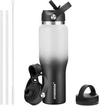HYDROWION 32oz Stainless Steel Water Bottle(Cold for 48 Hrs, Hot for 24 Hrs), Double Wall Vacuum Insulated Water Flask with Straw Lid, Spout Lid and Flex Cap, Fit in Any Car Cup Holder, Cobalt