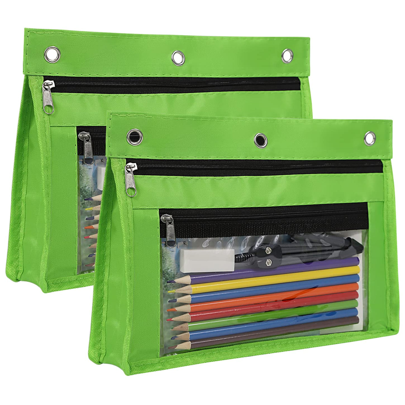 YoeeJob 2 Pack 1 Inch Expandable Zipper Pencil Pouches with Clear Window for 3 Ring Binder, Suitable for School & Office (Grey)