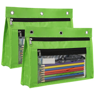 YoeeJob 2 Pack 1 Inch Expandable Zipper Pencil Pouches with Clear Window for 3 Ring Binder, Suitable for School & Office (Grey)