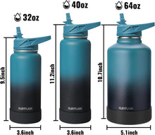 RUBYFLASK 32oz Insulated Water Bottle with Straw, Stainless Steel Metal Vacuum Water Flask, Large Thermal Water bottle with Leakproof 3 Lids for Travel, Camping, Gym Sports Indigo Black