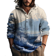 MARSVOVO Hooded Long Sleeve Shirt Men Fashion Graphic Button Up Lightweight Big and Tall Casual Vacation Shirts for Men