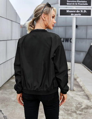 Zeagoo Women's Bomber Jacket Casual Coat Zip Up Spring Fall Clothes with Pockets S-XXL
