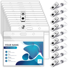 10 Sets Badge Holders and Metal Clips Clear Horizontal Name Tag ID Card Holder with Clip Waterproof ID Badge Holder with Metal Clips