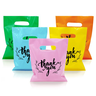 KEEPARTY 100 PCS Small Thank You Merchandise Bags Plastic Goodie Bags Party Favor Bags for Birthday Party Baby Shower Wedding Merchandise Gifts Trade Shows (Pink)