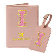 COSHAYSOO Purple Passport Cover Holder and Initial Luggage Tag Set TSA Approved with Personalized Monogram Chenille Letter Patch for Women Teen Girls, Cute Travel Bag Suitcase Identifier (A)