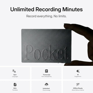 Pocket AI Voice Recorder & Smart Assistant – Auto Transcription, Summaries & Action Items – AI Note Taker for Meetings, Calls & Productivity - Space Grey