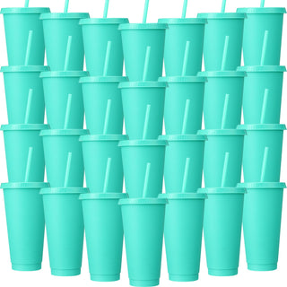 Honeydak 15 Pack Tumbler with Straw and Lid Bulk Cups for Gifts Water Bottle Iced Coffee Travel Mug Cup Reusable Plastic Tumblers for Party Birthdays 24-27 oz (Solid Color)