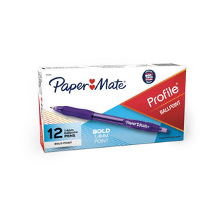 Paper Mate Profile Retractable Ballpoint Pens, Bold Point (1.4mm), Assorted Colors, 12 Count - Back to School, Office, Teacher Supplies