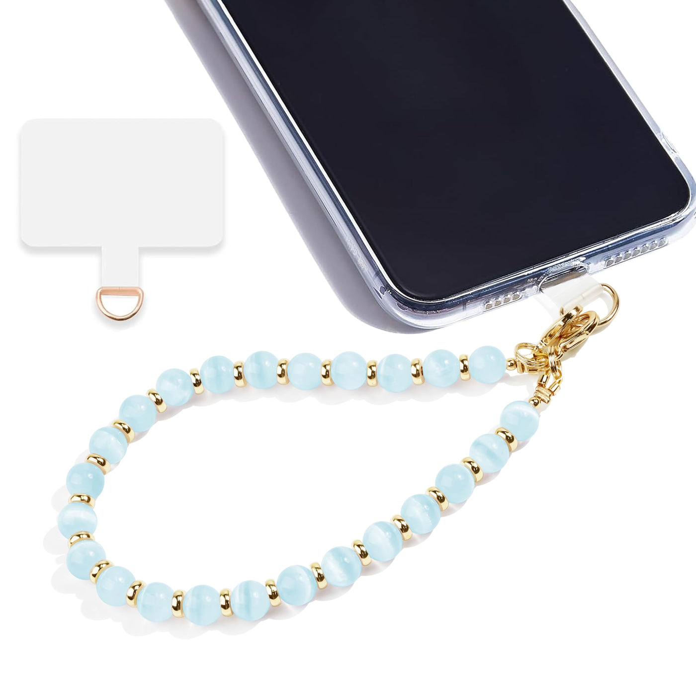 Marble Beaded Phone Wrist Strap,Detachable Phone Bracelet Strap with Tether Tab,Hands-Free Wristlet Strap (Rose Quartz)