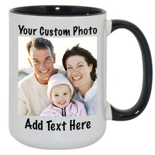 Customized 15oz Ceramic Coffee Mugs with Personalized Text and Photo Image Upload Novelty Gift, Personalize With Different Design And Images, Custom Gift (Black)