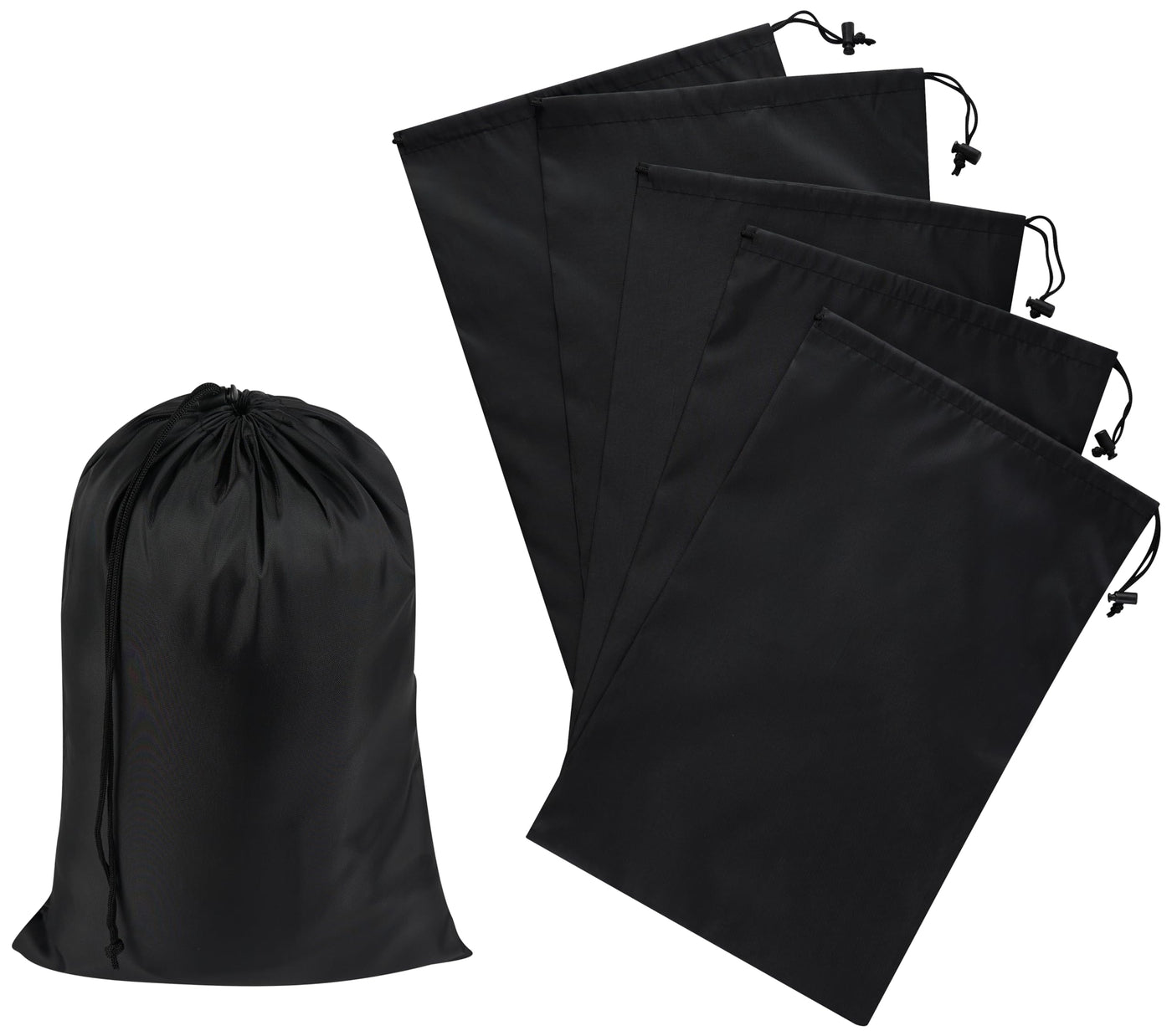 PALTERWEAR Drawstring Bag with Toggle - Nylon Cinch and Ditty Pouch - Six Pack (Black, 6 x 8 Inch, Set of 6)