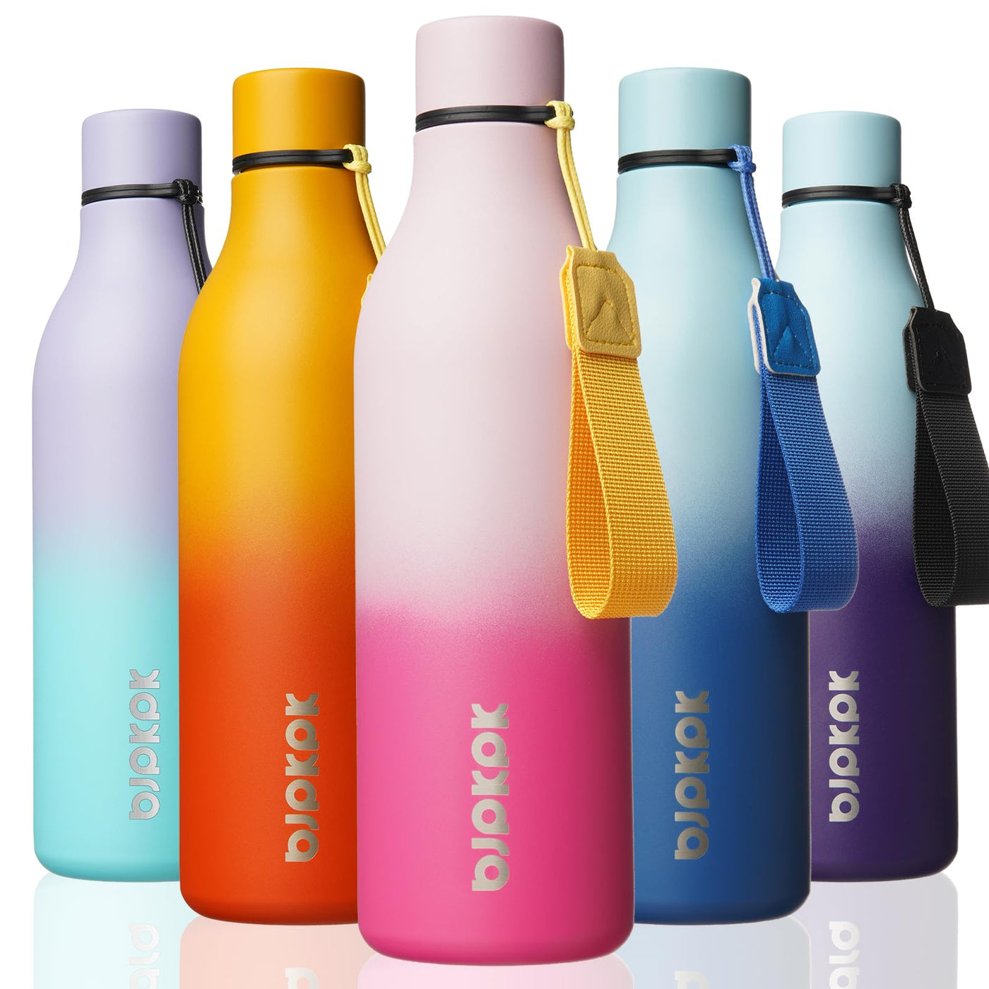 BJPKPK Insulated Water Bottles, 18 oz Stainless Steel Metal Water Bottle with Strap, BPA Free Leak Proof Jugs, Mugs, Flasks, Reusable Thermal Flasks for Sports & Travel, Orange