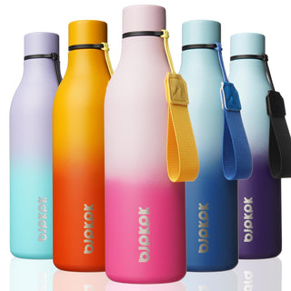 BJPKPK Insulated Water Bottles, 18 oz Stainless Steel Metal Water Bottle with Strap, BPA Free Leak Proof Jugs, Mugs, Flasks, Reusable Thermal Flasks for Sports & Travel, Orange
