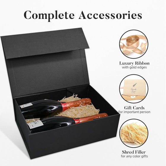 LIFELUM Gift Box 13.5''x10''x4'' Large Gifts Box with Magnetic Lids Black Gift Boxes for Father's Day graduation gifts Contains Card, Ribbon, Filler - hover image