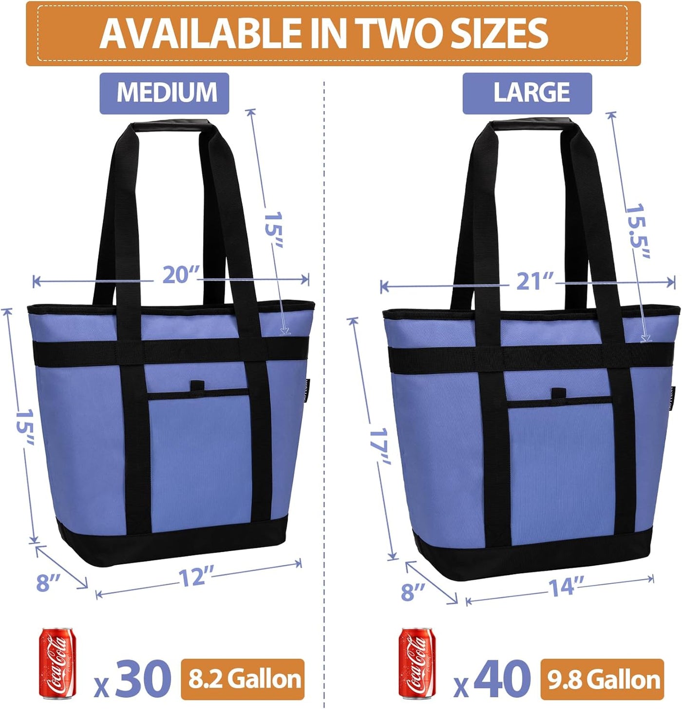 Insulated Cooler Bag, Reusable Grocery Bags for Hot/Cold Food, Thermal Food Delivery Bag for Beach, Travel, Picnics