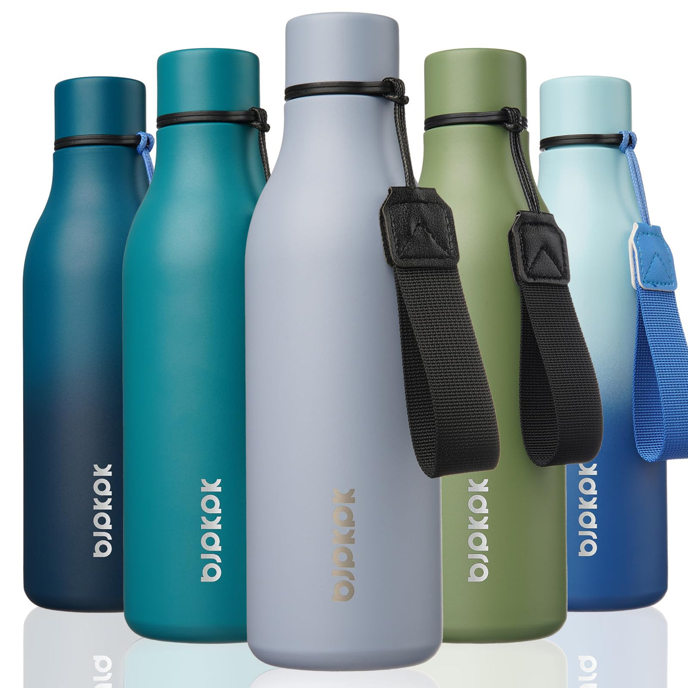 BJPKPK Insulated Water Bottles, 18 oz Stainless Steel Metal Water Bottle with Strap, BPA Free Leak Proof Jugs, Mugs, Flasks, Reusable Thermal Flasks for Sports & Travel, Orange