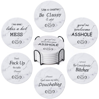 6Pcs Drink Coasters with Holder, Marble Style Ceramic Drink Coaster, Absorbent Coasters Set Suitable for Kinds of Cups, Modern Style Coaster for Coffee Table, 4 Inches