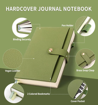 A5 Lined Leather Journal Notebook, Hardcover Journal Set with Pen, Monthly Index Tabs and Gift Box, 320 Pages 100GSM Thick Paper, Thick Daily Diary, Journal for Women, Men, School, Travel, Work(Green)