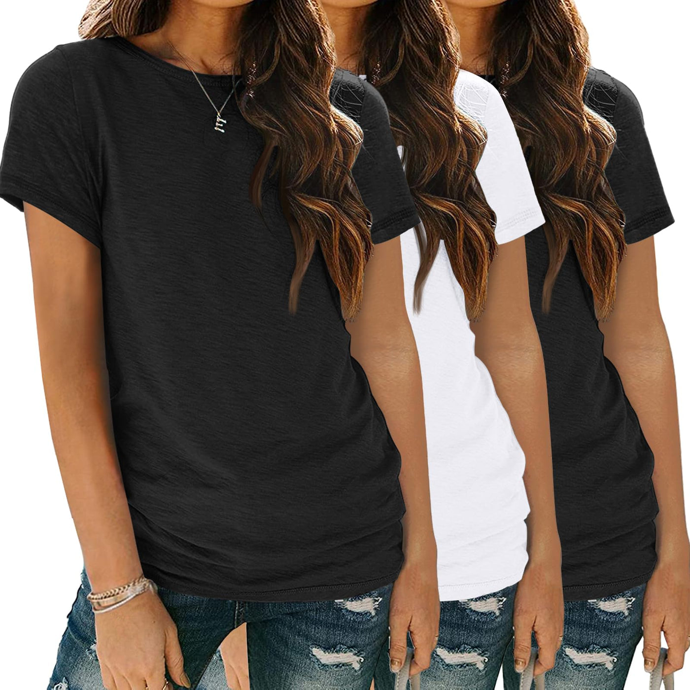 SUNBS Womens 3 Pack T-Shirts Short Sleeve Summer Tops Fashion Basic Tees Comfy Casual Vacation Outfits Workout Clothes 2026