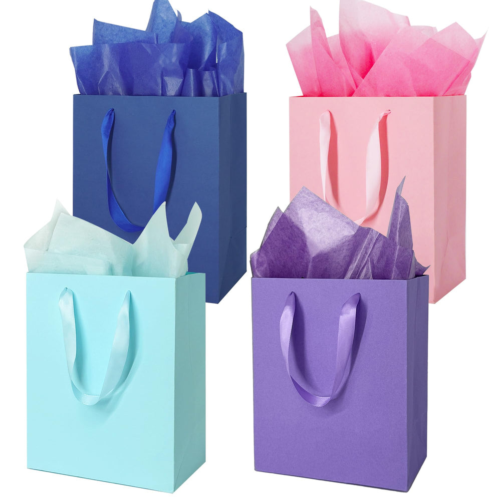 MOXARYSU 8 Pcs Medium Gift Bags With Handles: 8x5x10 Rainbow Colour Gift Bags Kraft Paper Party Favor Bags With 16 Tissues For Party,Birthday,Baby Shower,Wedding（8 Colors）