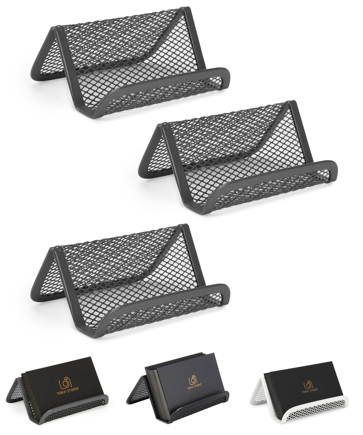 Mr. Pen- Metal Mesh Business Card Holders, 3 Pack, Black, Durable Stainless Steel Card Stand for Desk, Office, and Business Use, Straight, Flat and Smooth Design