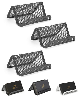 Mr. Pen- Metal Mesh Business Card Holders, 3 Pack, Black, Durable Stainless Steel Card Stand for Desk, Office, and Business Use, Straight, Flat and Smooth Design