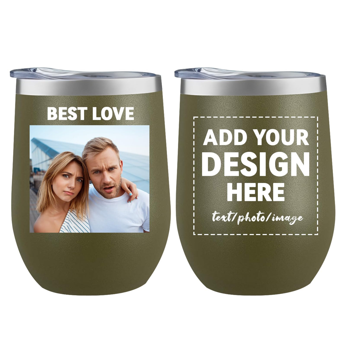 MEWAY Personalized Custom 12oz Wine Tumbler with Lid, Insulated Double Wall Vacuum Travel Tumbler Gifts with Text Photo Logo (Blue, 1pack)