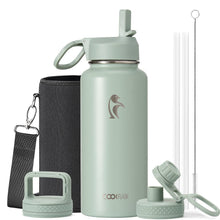 Water Bottle 40 oz Insulated with Straw&Brush, Coolflask Vaccum Stainless Steel Metal 3 Lids Water Flask for Sports, Gym or Office, Keep Cold 48H Hot 24H, Magic Black