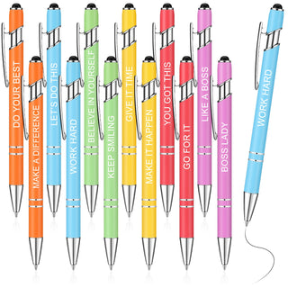 Zonon 12 Pcs Inspirational Pens Gift Set Funny Ballpoint Pen with Stylus Tip Motivational Graduation Gifts Bulk for Teacher Coworkers Nurse School Office Supplies(Morandi,Boss Lady)