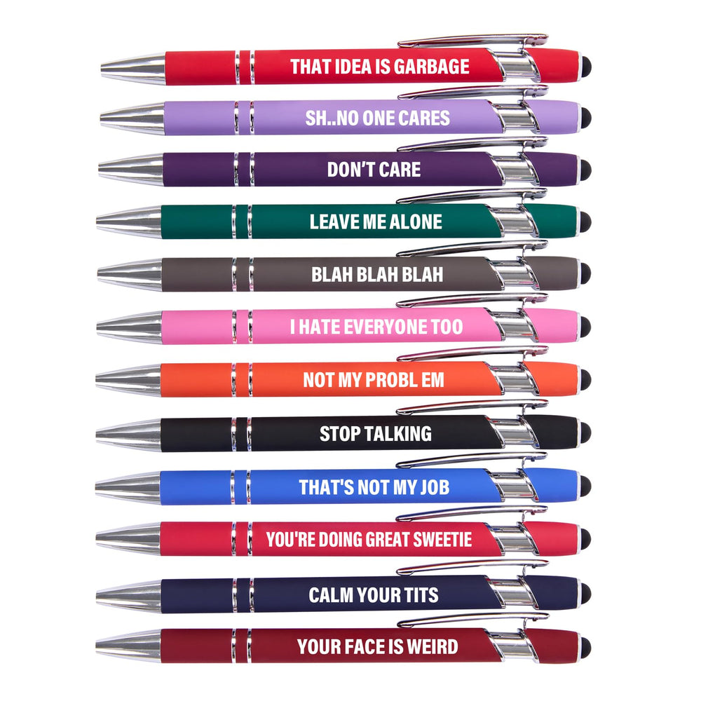 Actsun Funny Pens - 12 Pack Fine Point Smooth Writing Pens with Inspirational Tips, Black Ink, Touch Stylus Screens, Motivational Gift for Office & Desk Accessories