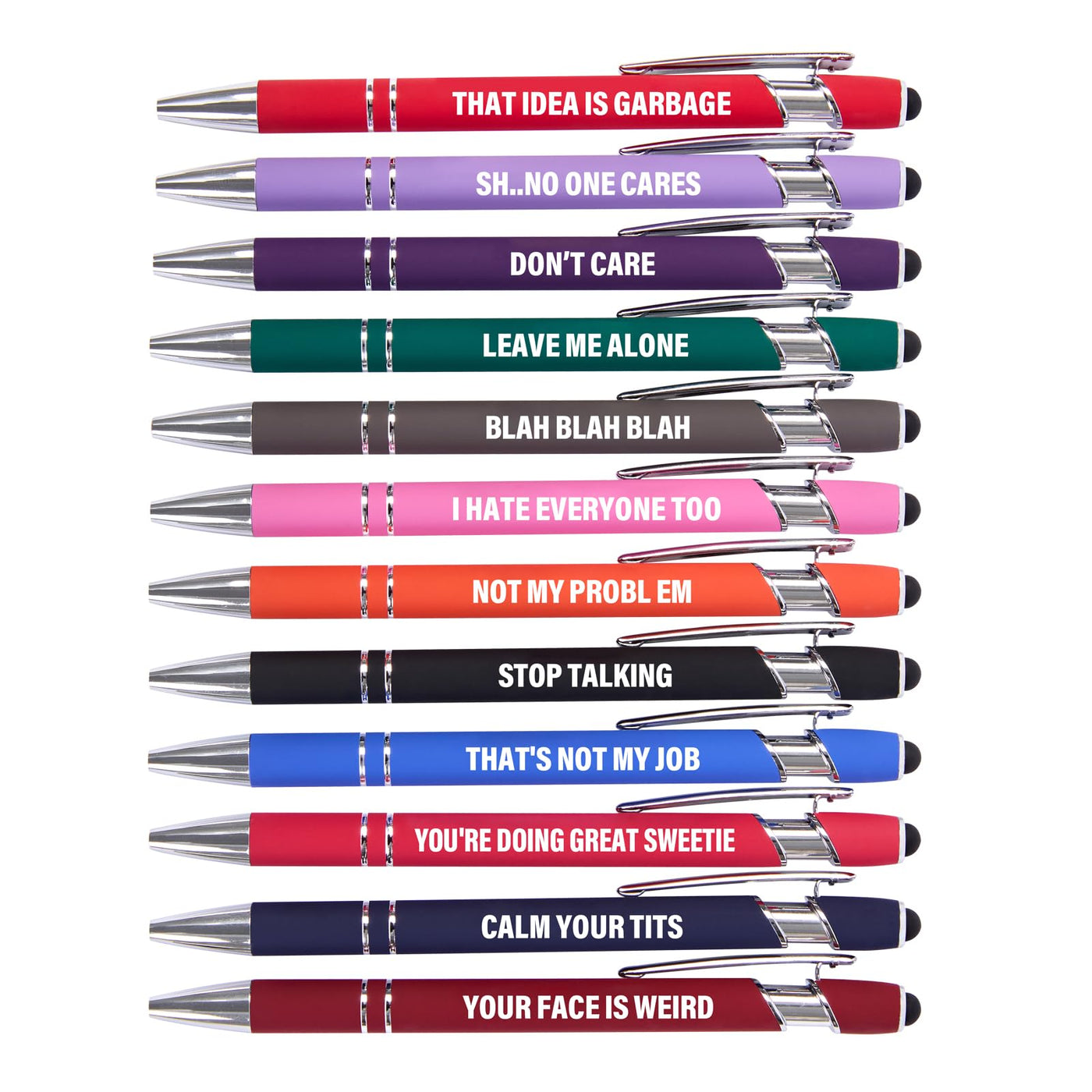 Actsun Funny Pens - 12 Pack Fine Point Smooth Writing Pens with Inspirational Tips, Black Ink, Touch Stylus Screens, Motivational Gift for Office & Desk Accessories