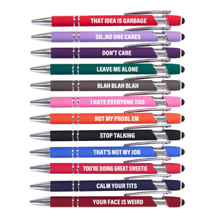 Actsun Funny Pens - 12 Pack Fine Point Smooth Writing Pens with Inspirational Tips, Black Ink, Touch Stylus Screens, Motivational Gift for Office & Desk Accessories