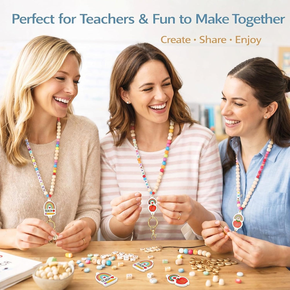 Tondiamo 1321 Pcs DIY Teacher Lanyard Making Kit 6 Sets Personalized Lanyards Making Kit for ID Badges Back to School DIY Name Bead Bag Charm for Back to School Supplies Gifts(Classic)