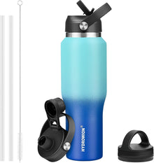 HYDROWION 32oz Stainless Steel Water Bottle(Cold for 48 Hrs, Hot for 24 Hrs), Double Wall Vacuum Insulated Water Flask with Straw Lid, Spout Lid and Flex Cap, Fit in Any Car Cup Holder, Cobalt