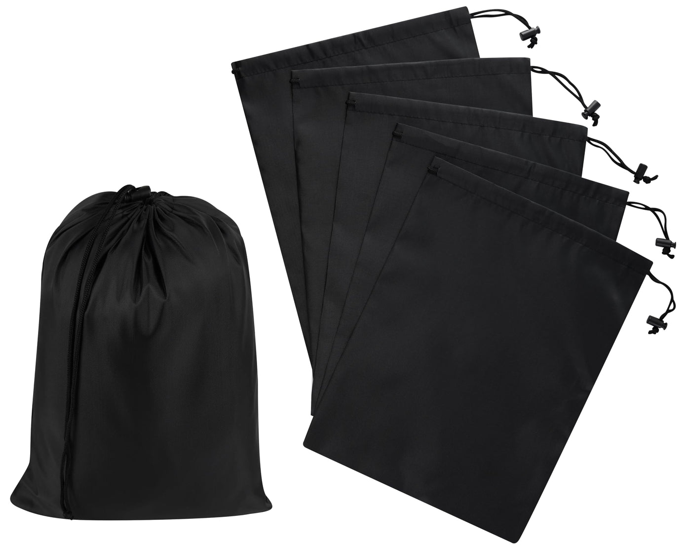 PALTERWEAR Drawstring Bag with Toggle - Nylon Cinch and Ditty Pouch - Six Pack (Black, 6 x 8 Inch, Set of 6)