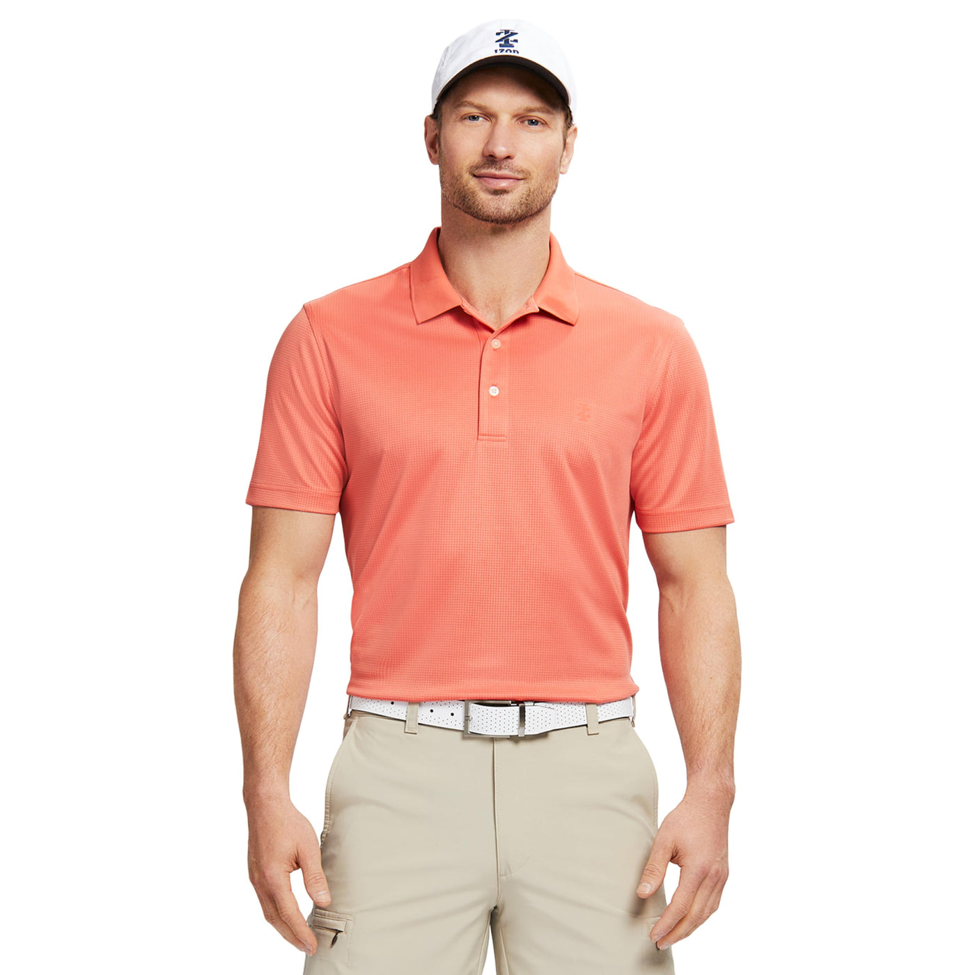 Izod Men's Performance Golf Grid Short Sleeve Stretch Polo Shirt