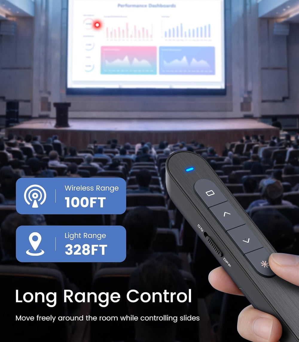 Wireless Presenter, Hyperlink Volume Control Presentation Clicker RF 2.4GHz USB PowerPoint Clicker Presentation Remote Control Pointer Slide Advancer (Black)