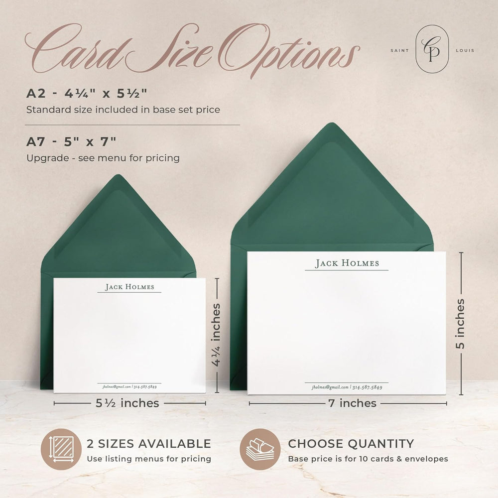 Curio Press Personalized Stationery Note Cards with Envelopes, A2 & A7 Flat Card with Custom Note Cards Name and Contact Info, Personalized Stationary for Men Custom Card - Prestige Flat