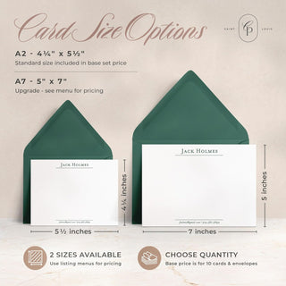 Curio Press Personalized Stationery Note Cards with Envelopes, A2 & A7 Flat Card with Custom Note Cards Name and Contact Info, Personalized Stationary for Men Custom Card - Prestige Flat