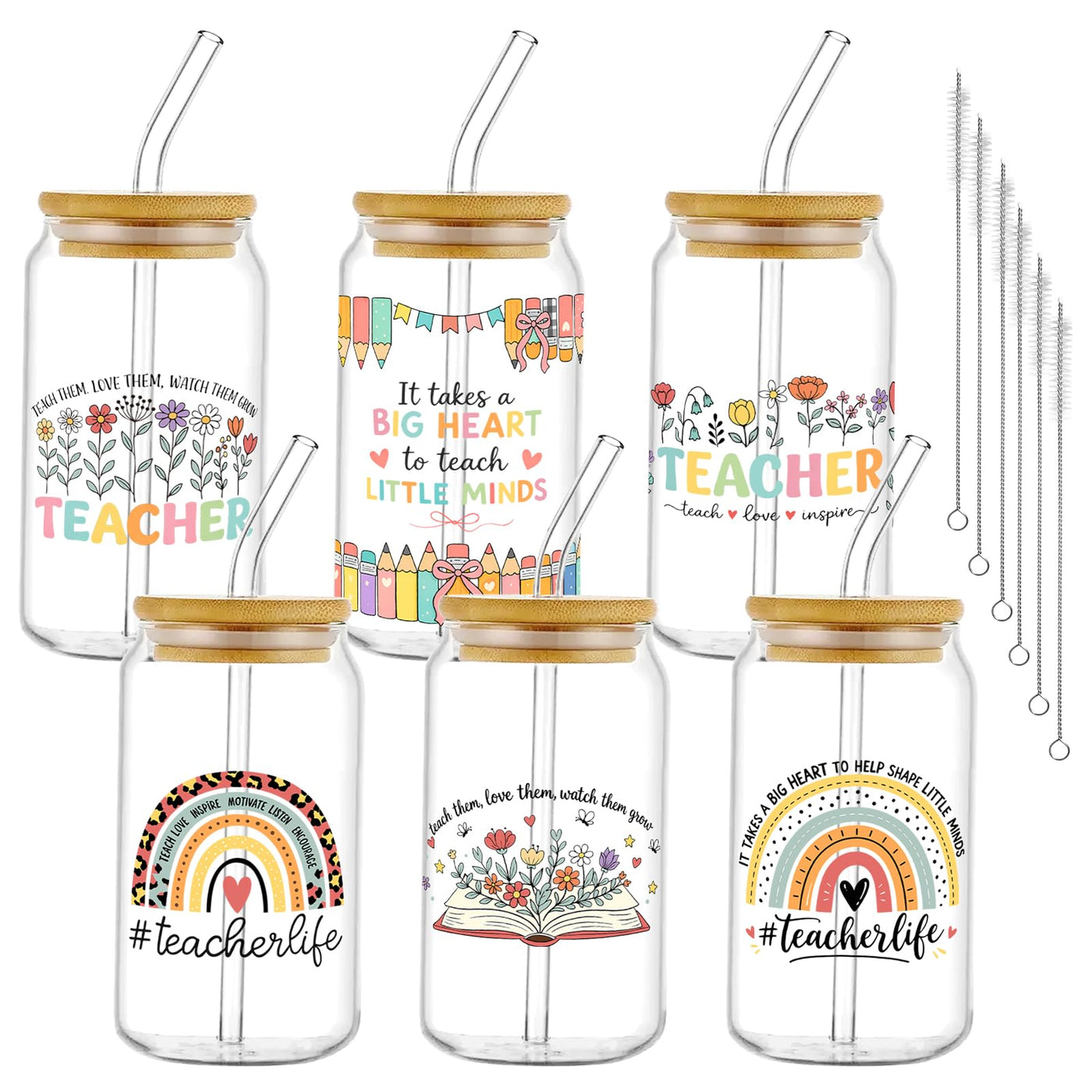 6Pcs Thank You Gifts Glass Cups with Lids and Straws 16oz Employee Appreciation Drinking Glasses Cups Thank You Iced Coffee Cup Tumbler Gifts for Employee Staff Coworkers Teachers Nurse