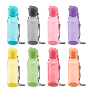 Bulk Set of 4 10oz Multicolor Water Bottles for Kids and Adults - Leak Proof With Carry Strap - Square Reusable for Juice, Drinks - BPA-Free Dishwasher-Safe